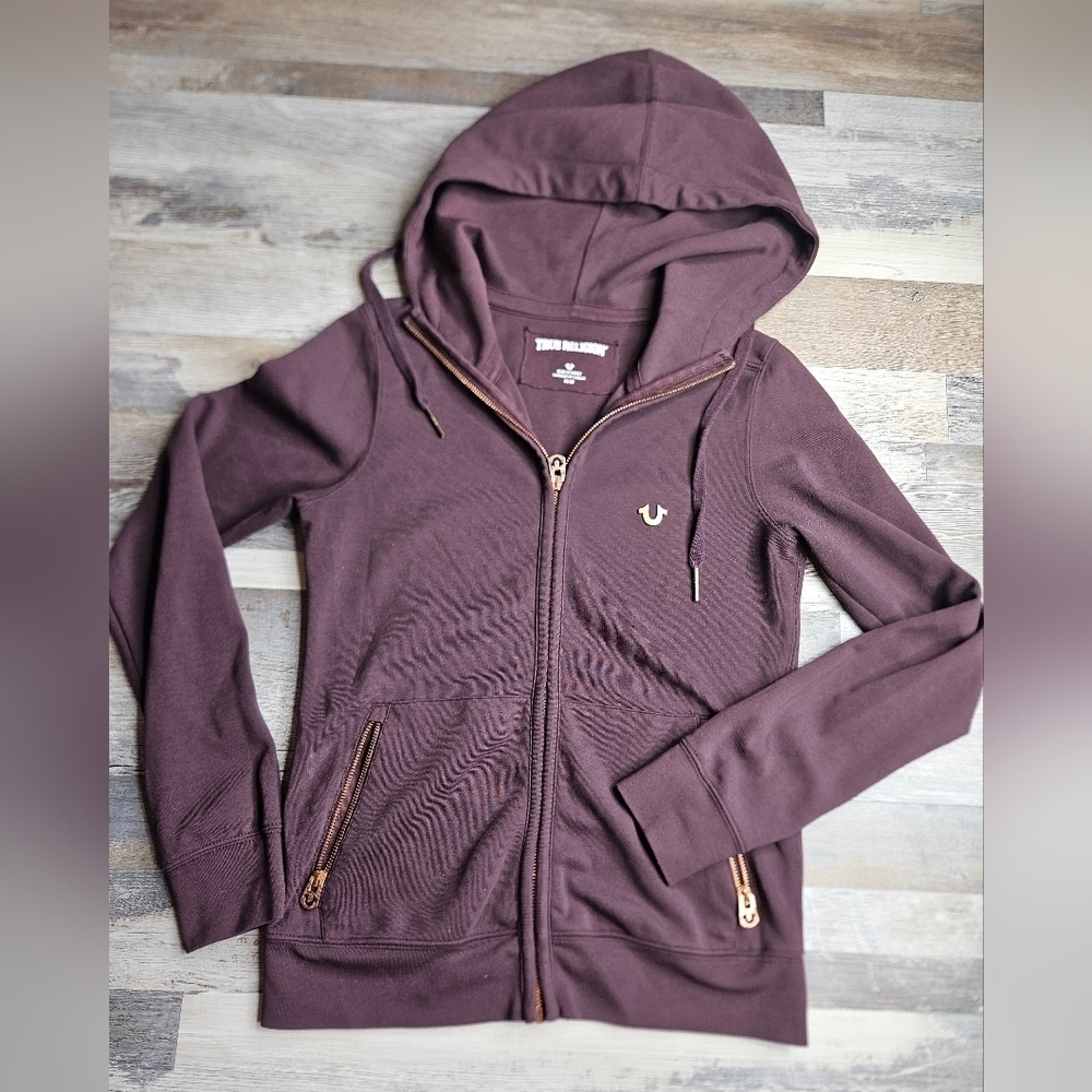 True Religion Hooded Zip Jacket Women's XS Deep Maroon
